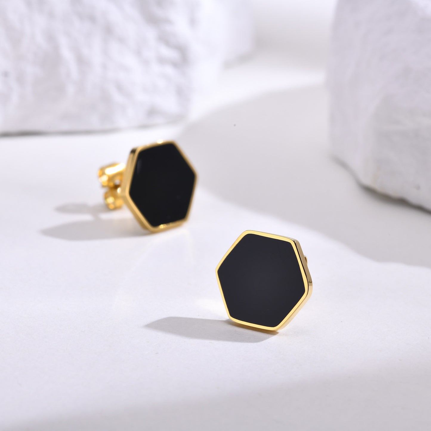 Women's Hexagonal Grease Black Studs