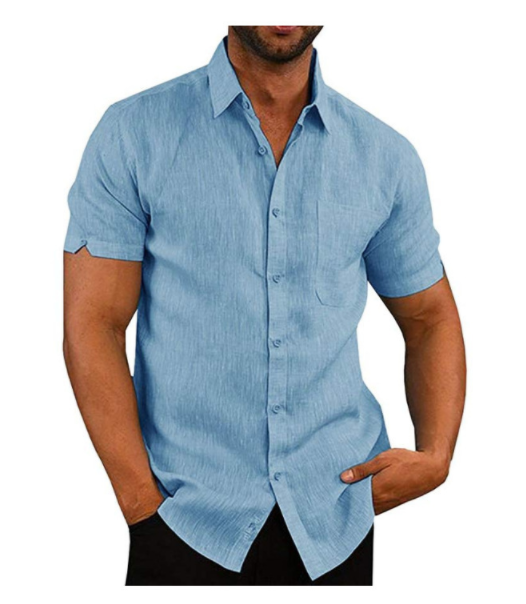 Lapel solid color short sleeve men's shirt