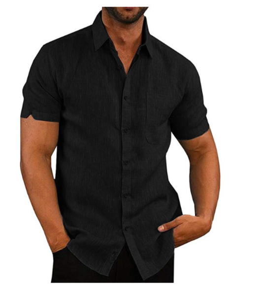 Lapel solid color short sleeve men's shirt