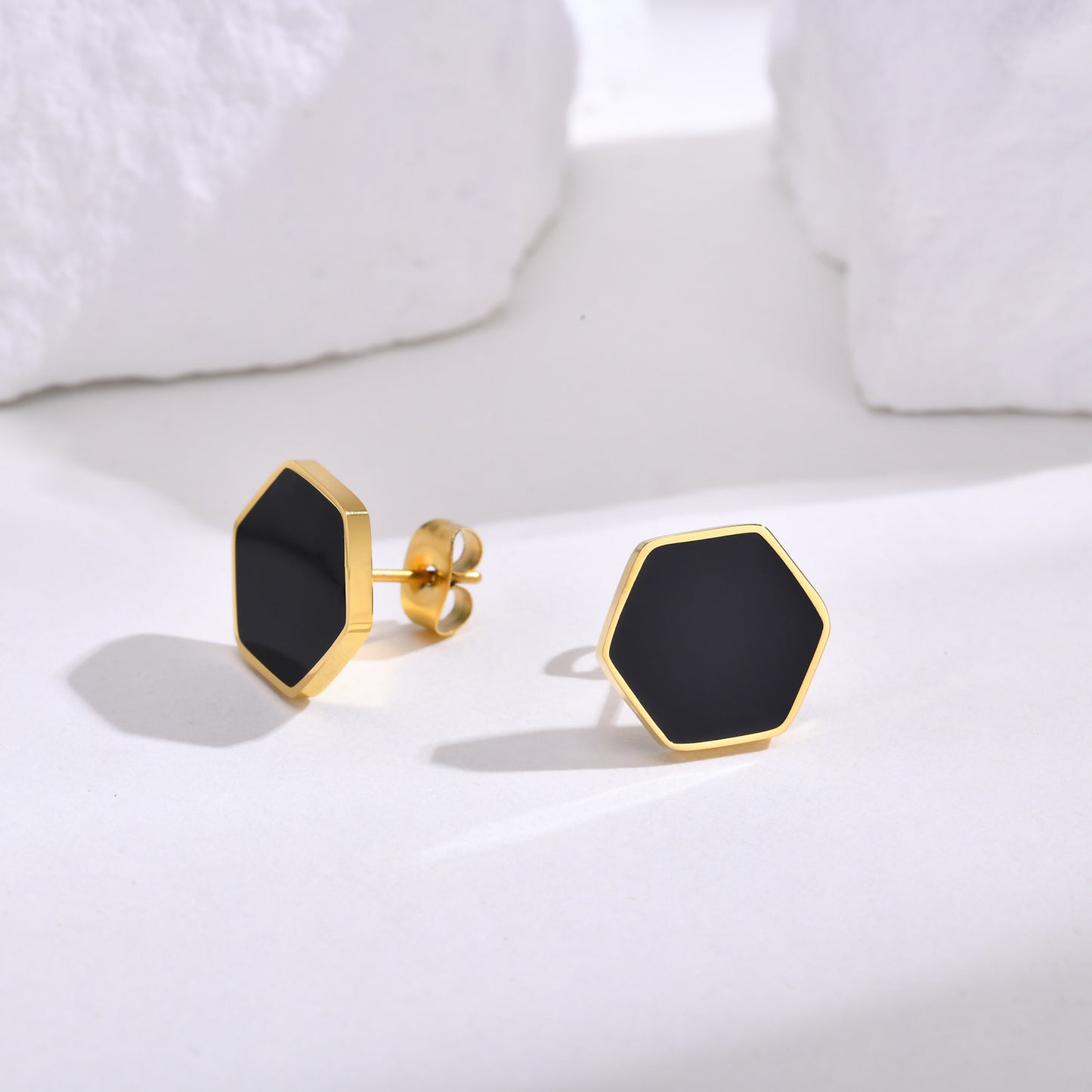 Women's Hexagonal Grease Black Studs