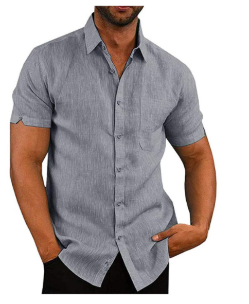 Lapel solid color short sleeve men's shirt