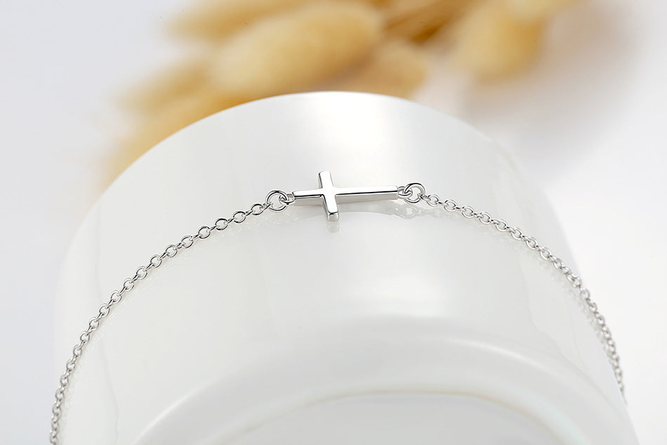 Sterling Silver Simple Cross S925 Bracelet