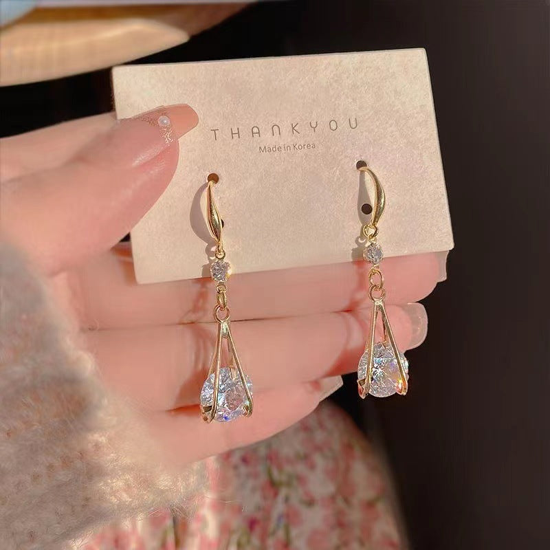 Super Flash Zircon Water Drop Earrings Temperament Wild Long Earrings