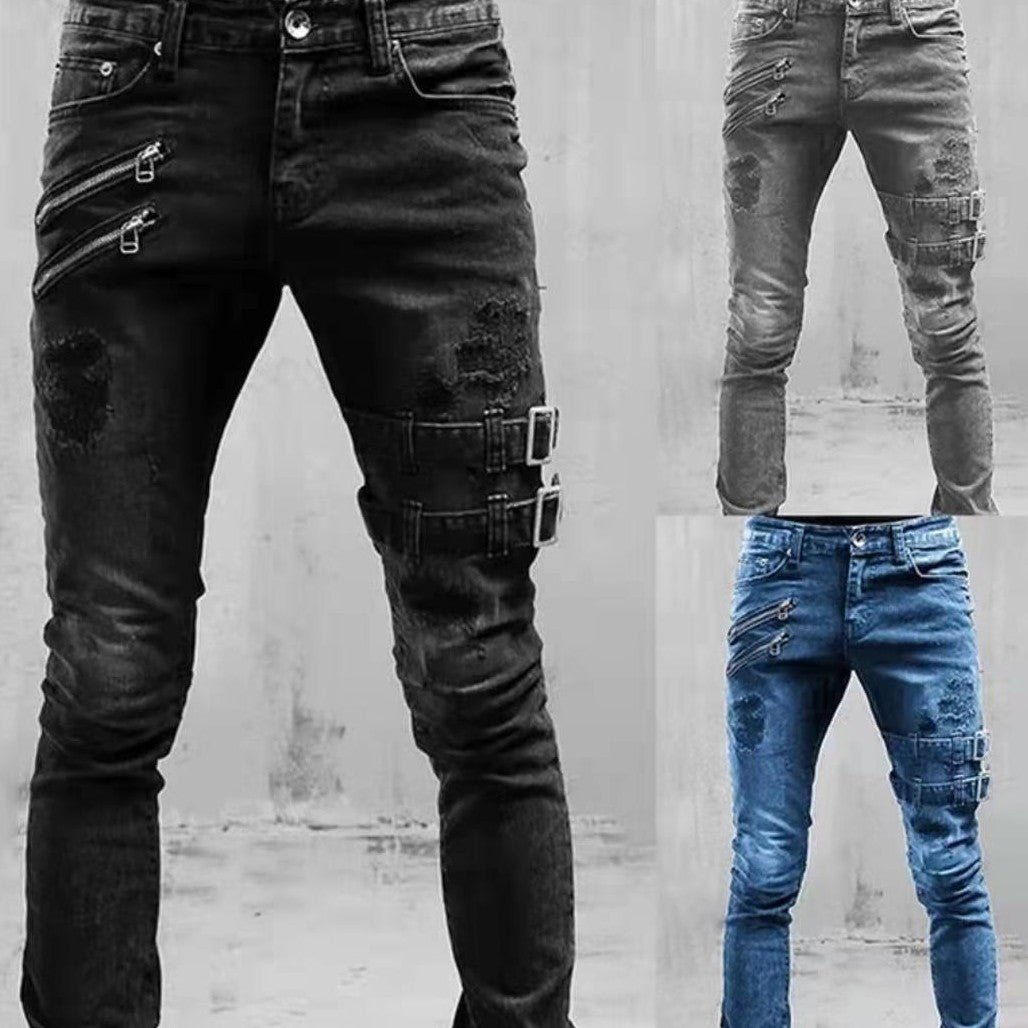 Personalized Trendy Worn Ripped Motorcycle Jeans