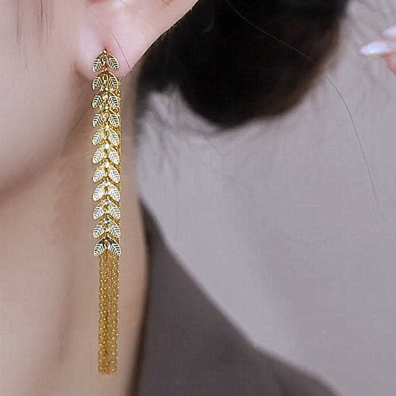 Wheat Long Fringe Earrings Dual-wear Women