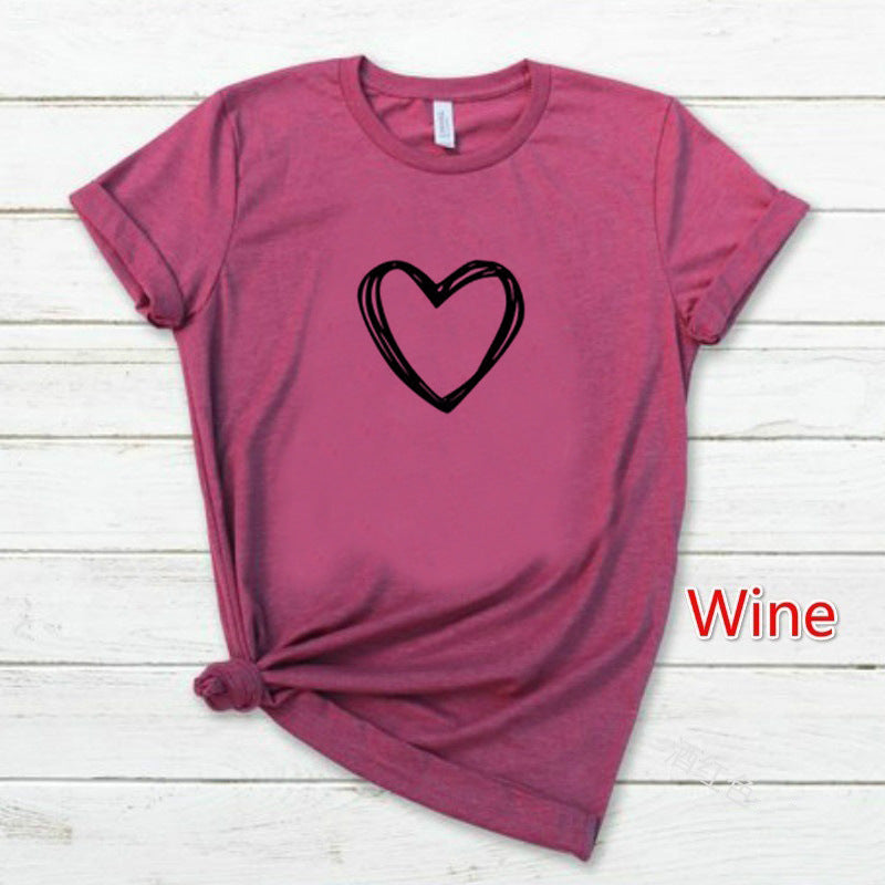 Heart Print T Shirt Women Short Sleeve O Neck Loose Tshirt Summer Women Causal Tee Shirt Tops Clothes Camisetas Mujer