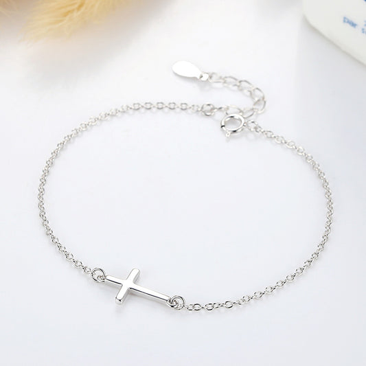 Sterling Silver Simple Cross S925 Bracelet