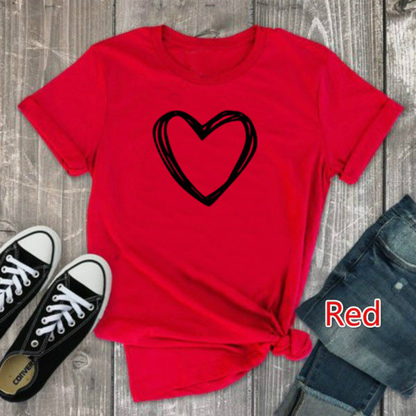 Heart Print T Shirt Women Short Sleeve O Neck Loose Tshirt Summer Women Causal Tee Shirt Tops Clothes Camisetas Mujer