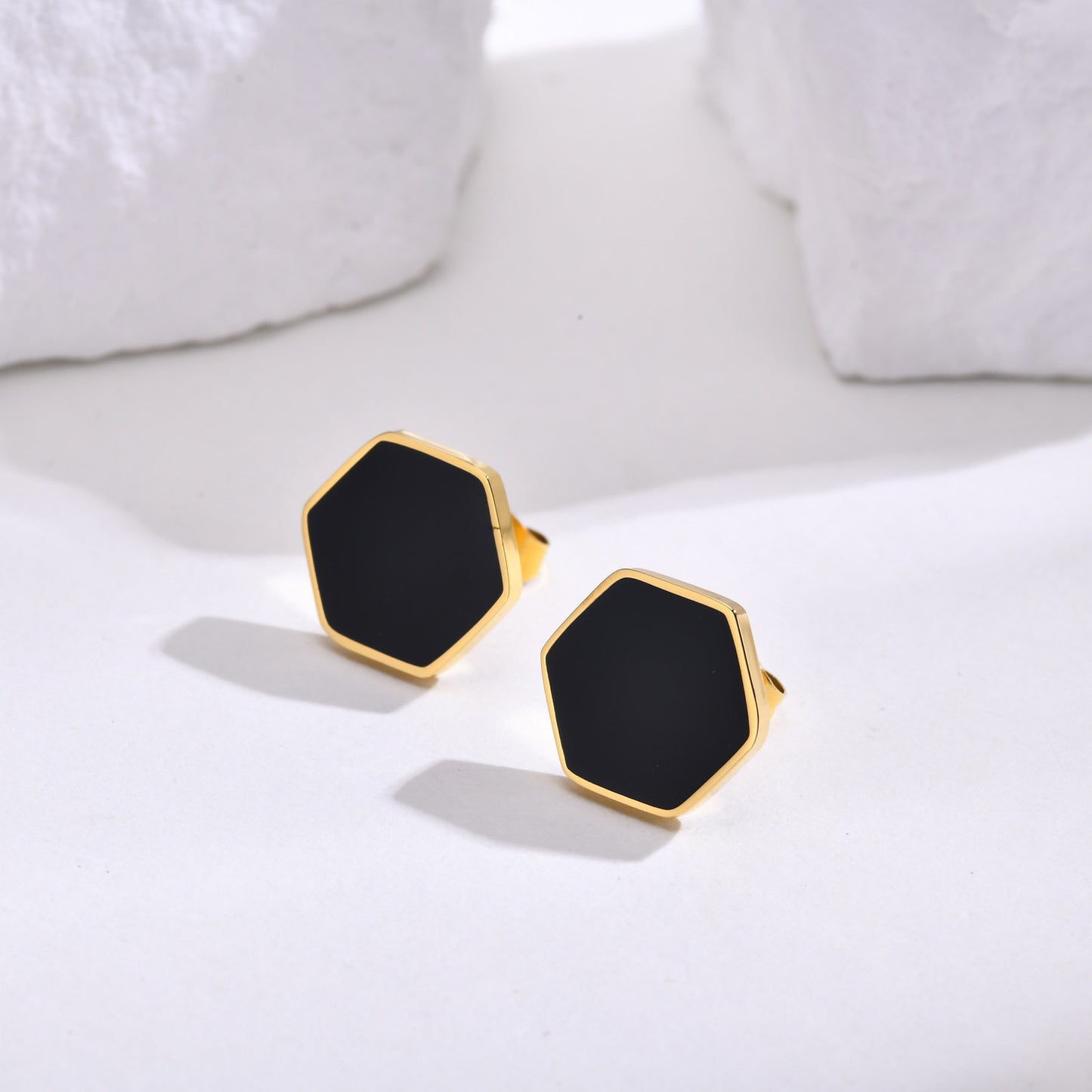 Women's Hexagonal Grease Black Studs