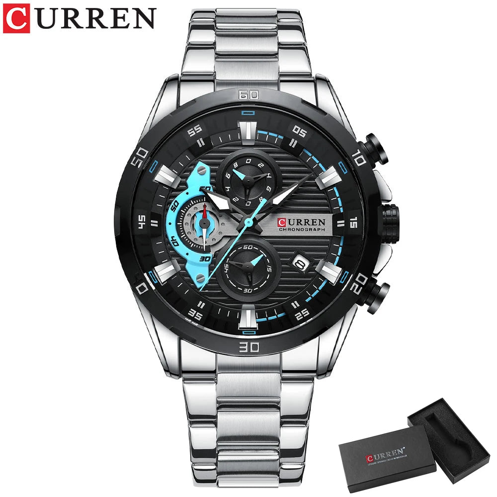 CURREN Stainless Steel Watches for Mens Creative Fashion Luminous Dial with Chronograph Clock Male Casual Wristwatches