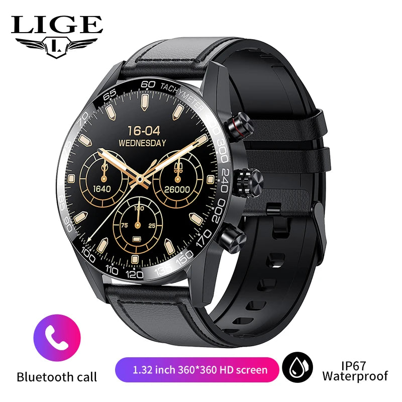 Lige 360 AMOLED HD Screen Watch For Men Smart Watch Bluetooth Calling Smartwatch 2023 Fashion Business Clock New Smartband Man