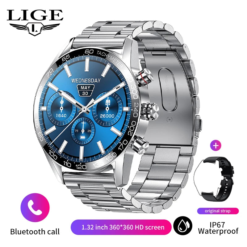 Lige 360 AMOLED HD Screen Watch For Men Smart Watch Bluetooth Calling Smartwatch 2023 Fashion Business Clock New Smartband Man