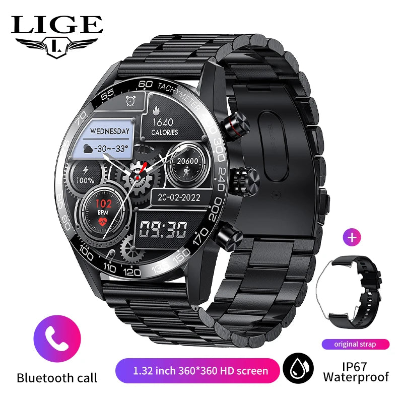 Lige 360 AMOLED HD Screen Watch For Men Smart Watch Bluetooth Calling Smartwatch 2023 Fashion Business Clock New Smartband Man