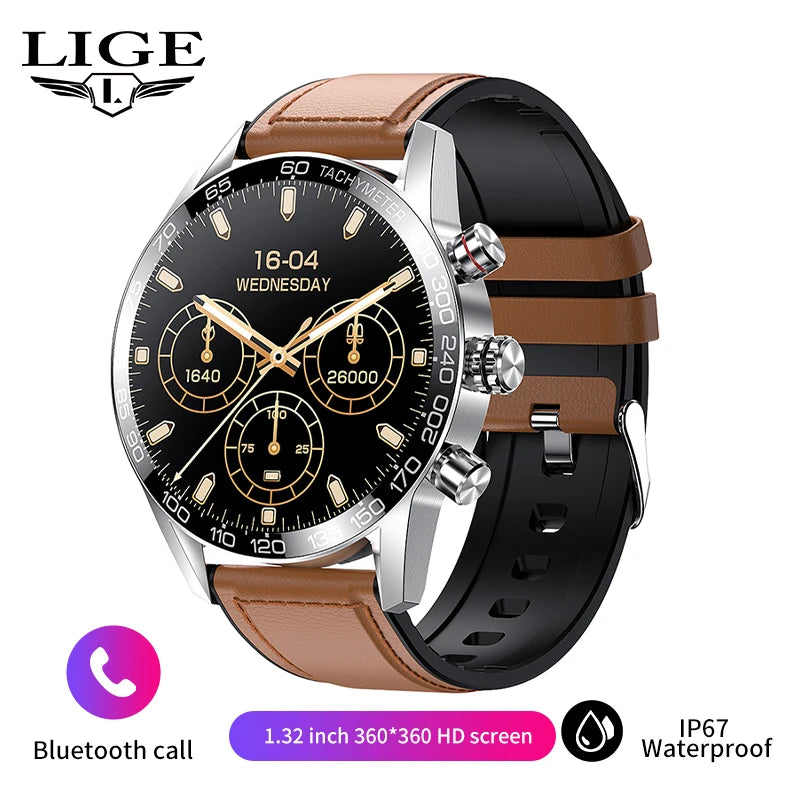 Lige 360 AMOLED HD Screen Watch For Men Smart Watch Bluetooth Calling Smartwatch 2023 Fashion Business Clock New Smartband Man