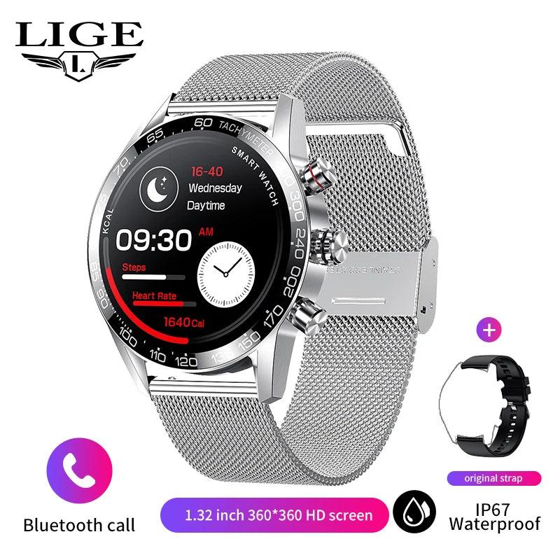 Lige 360 AMOLED HD Screen Watch For Men Smart Watch Bluetooth Calling Smartwatch 2023 Fashion Business Clock New Smartband Man