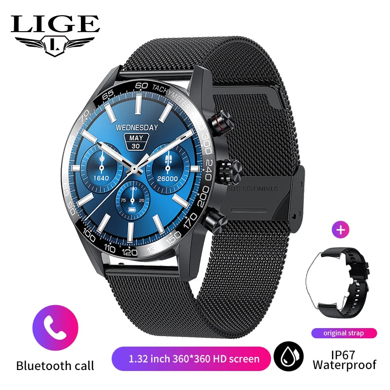 Lige 360 AMOLED HD Screen Watch For Men Smart Watch Bluetooth Calling Smartwatch 2023 Fashion Business Clock New Smartband Man