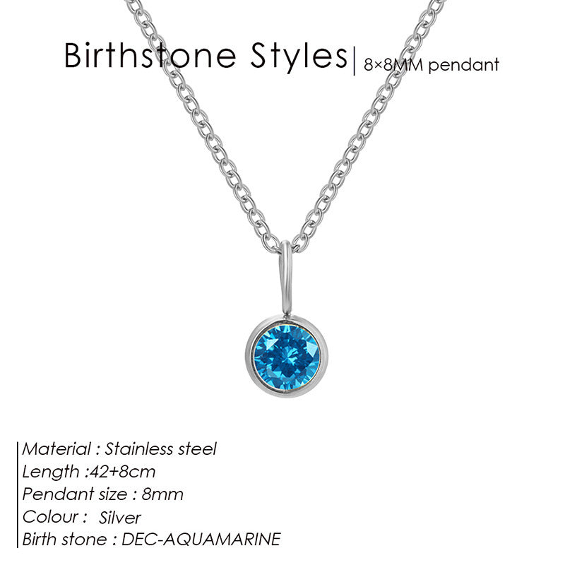 Colored Rhinestone Pendants For Women Ins Simple And Versatile December Necklace Stainless Steel Necklace