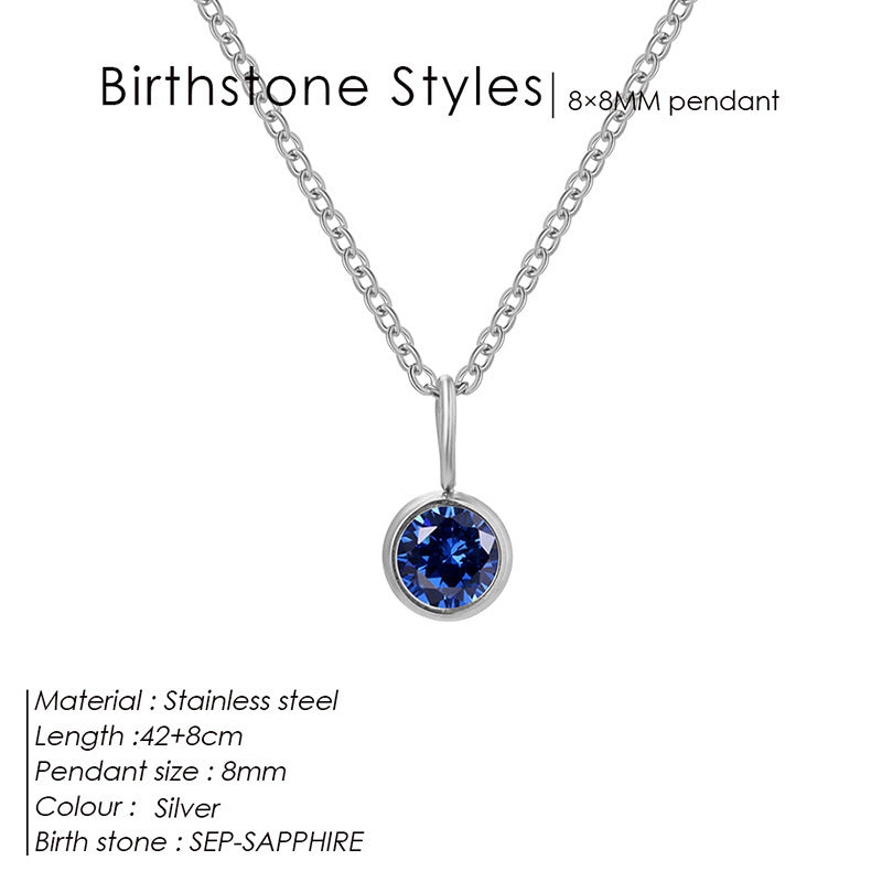 Colored Rhinestone Pendants For Women Ins Simple And Versatile December Necklace Stainless Steel Necklace