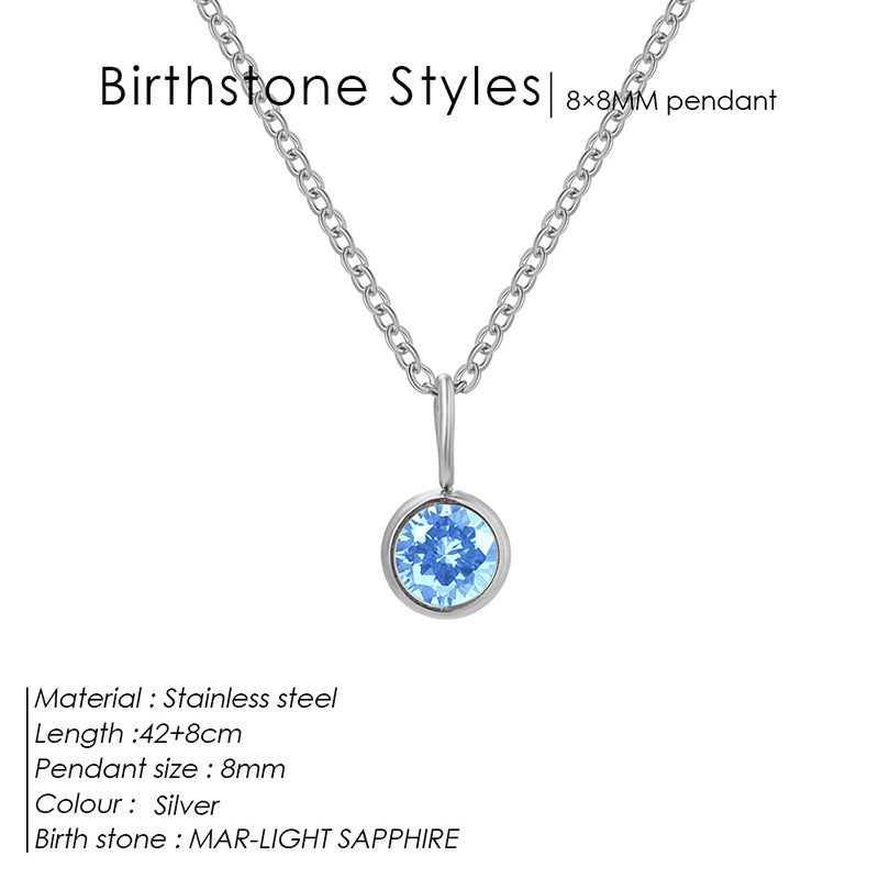 Colored Rhinestone Pendants For Women Ins Simple And Versatile December Necklace Stainless Steel Necklace