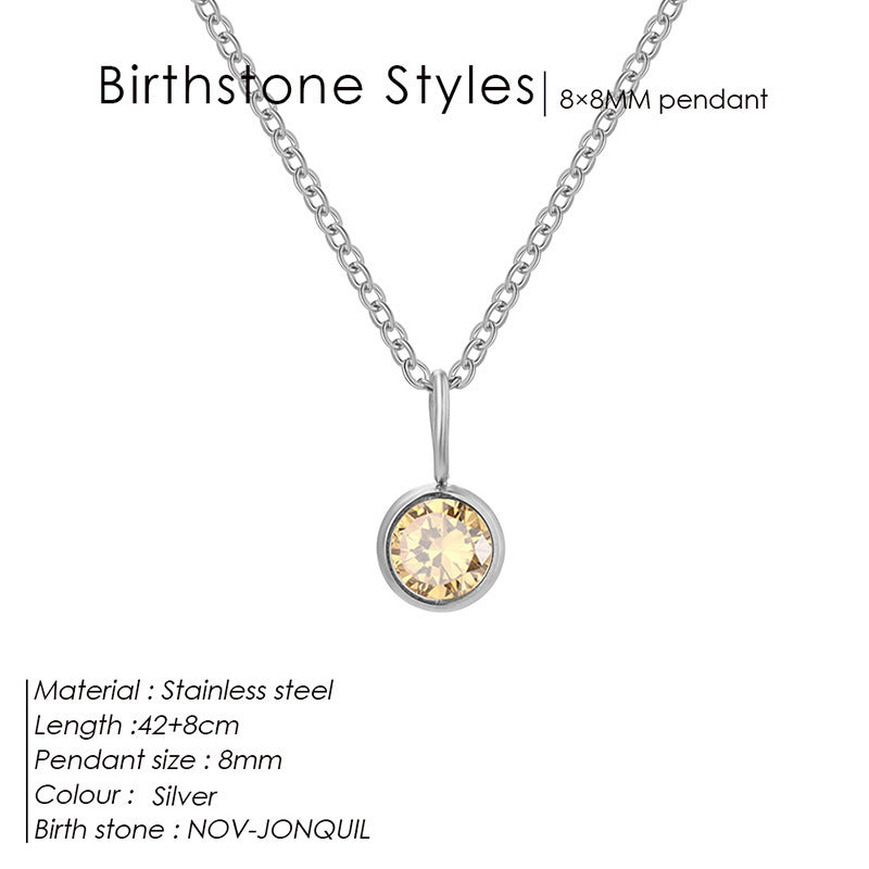 Colored Rhinestone Pendants For Women Ins Simple And Versatile December Necklace Stainless Steel Necklace