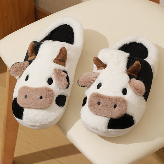 Cartoon Woolen Cotton Slippers For Women Indoor Home Winter Cow Cotton Slippers For Outer Wear Cute Autumn And Winter Cotton Slippers Thick Bottom