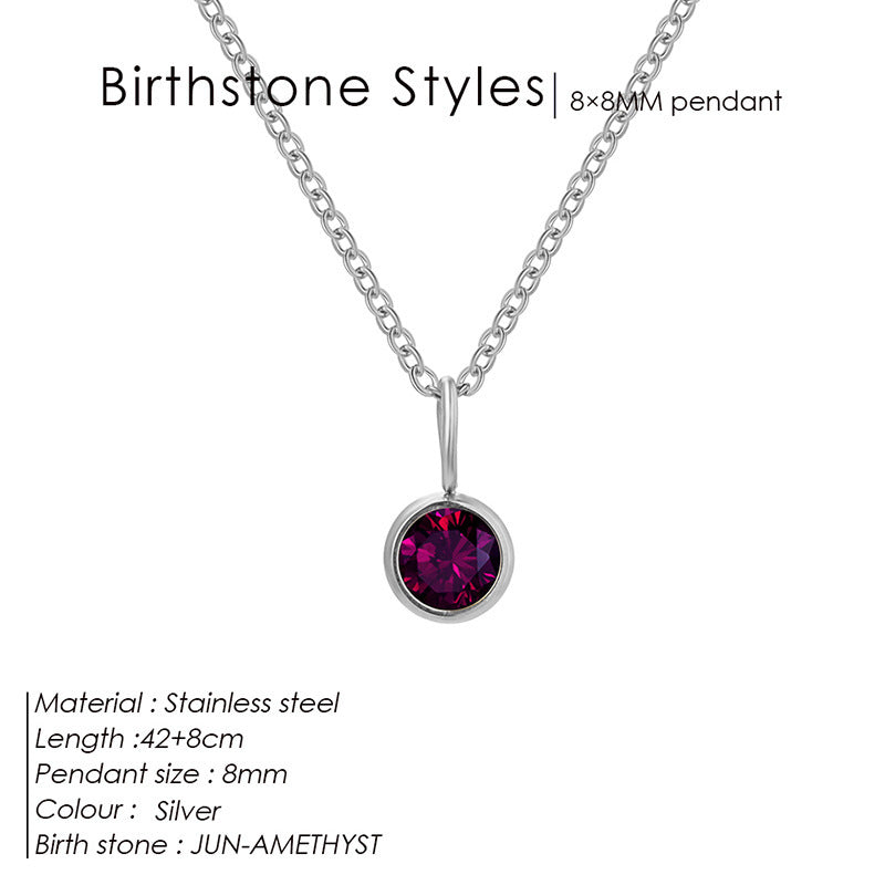 Colored Rhinestone Pendants For Women Ins Simple And Versatile December Necklace Stainless Steel Necklace