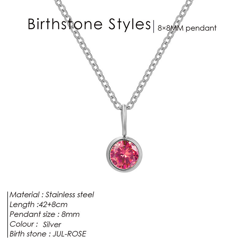 Colored Rhinestone Pendants For Women Ins Simple And Versatile December Necklace Stainless Steel Necklace