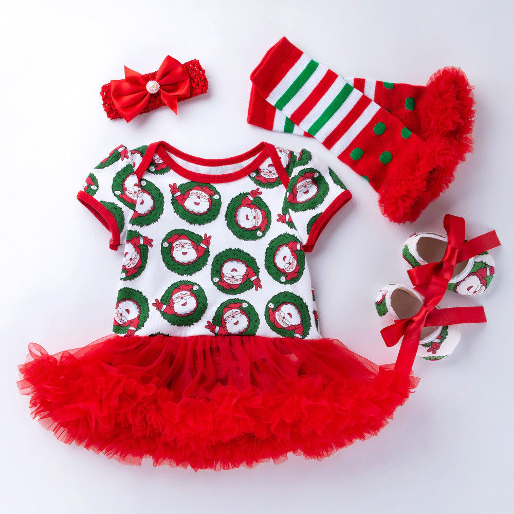 Children's Clothing Christmas Baby's Gown 4-piece Set