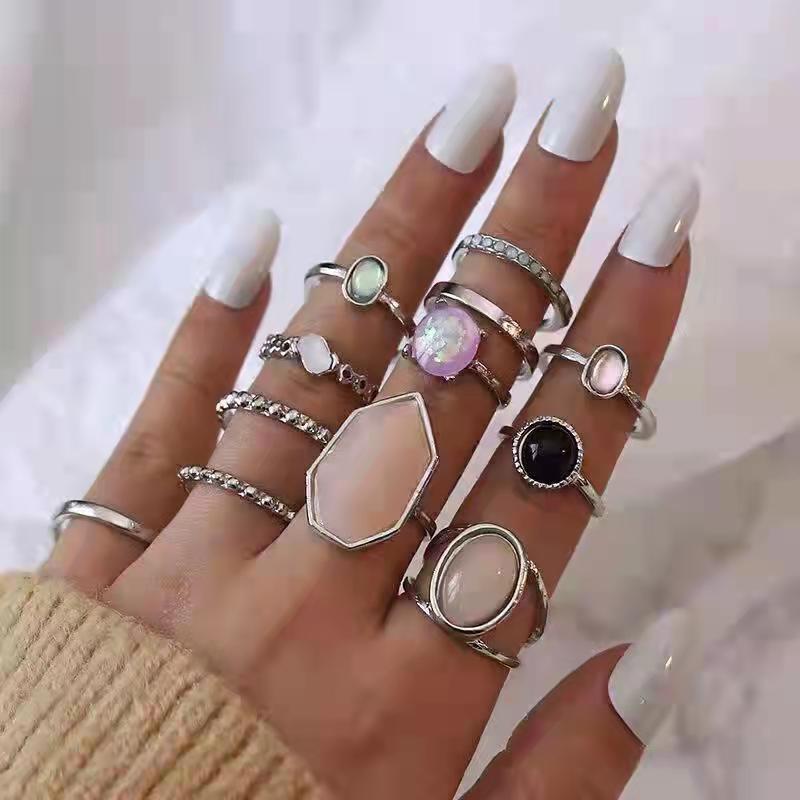 Bohemian Diamond Set Ring & Retro Wedding Festival Star Moon Crystal Ring