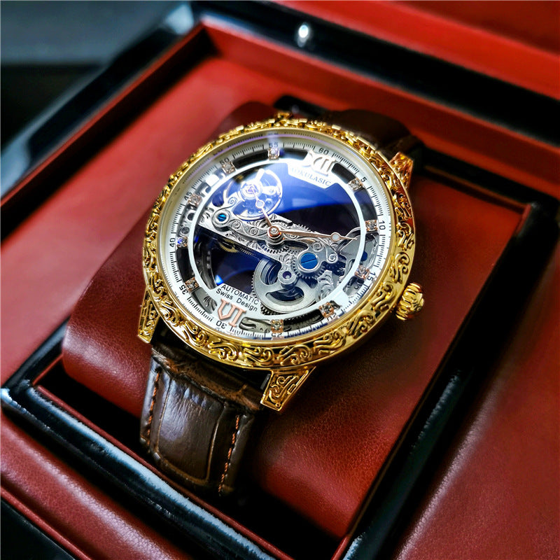 Augustus Fully Automatic Mechanical Watch Business Casual Waterproof Men&#039;s Watch Luminous Leather Hollow