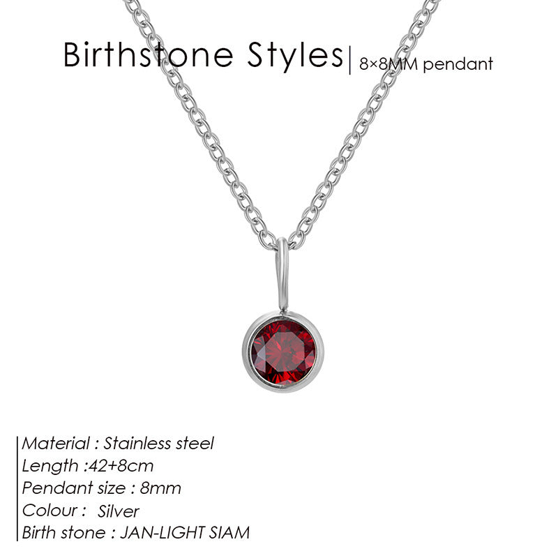 Colored Rhinestone Pendants For Women Ins Simple And Versatile December Necklace Stainless Steel Necklace