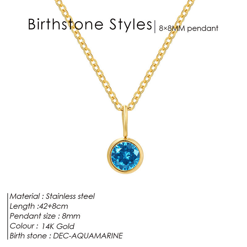 Colored Rhinestone Pendants For Women Ins Simple And Versatile December Necklace Stainless Steel Necklace