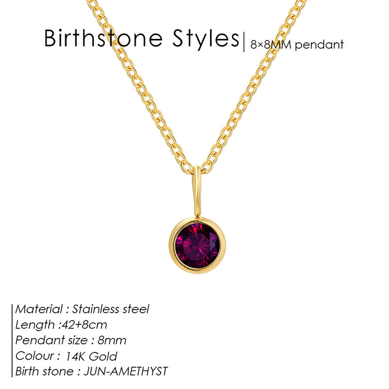 Colored Rhinestone Pendants For Women Ins Simple And Versatile December Necklace Stainless Steel Necklace