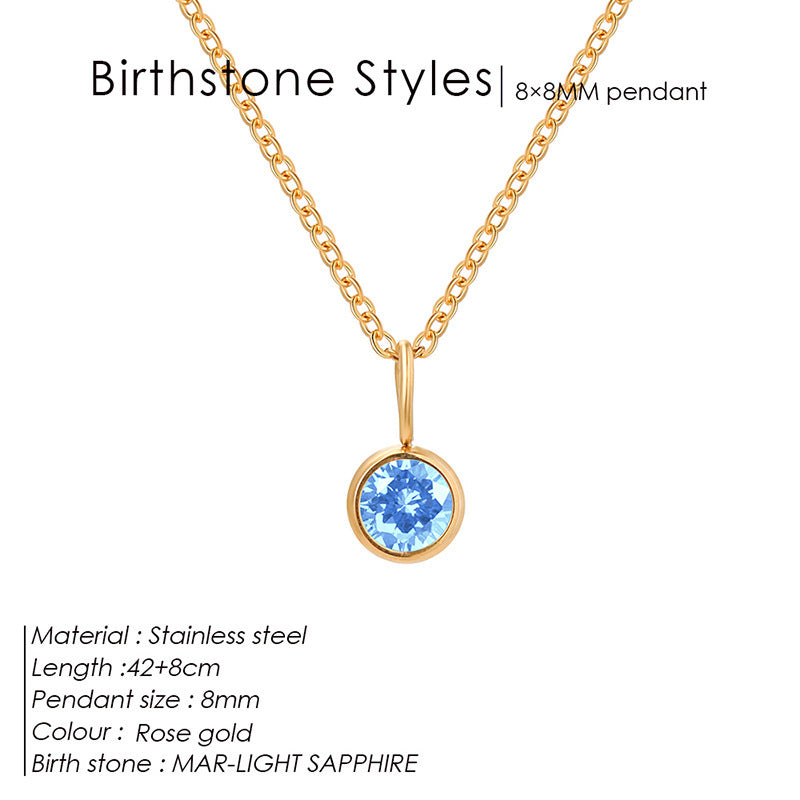 Colored Rhinestone Pendants For Women Ins Simple And Versatile December Necklace Stainless Steel Necklace