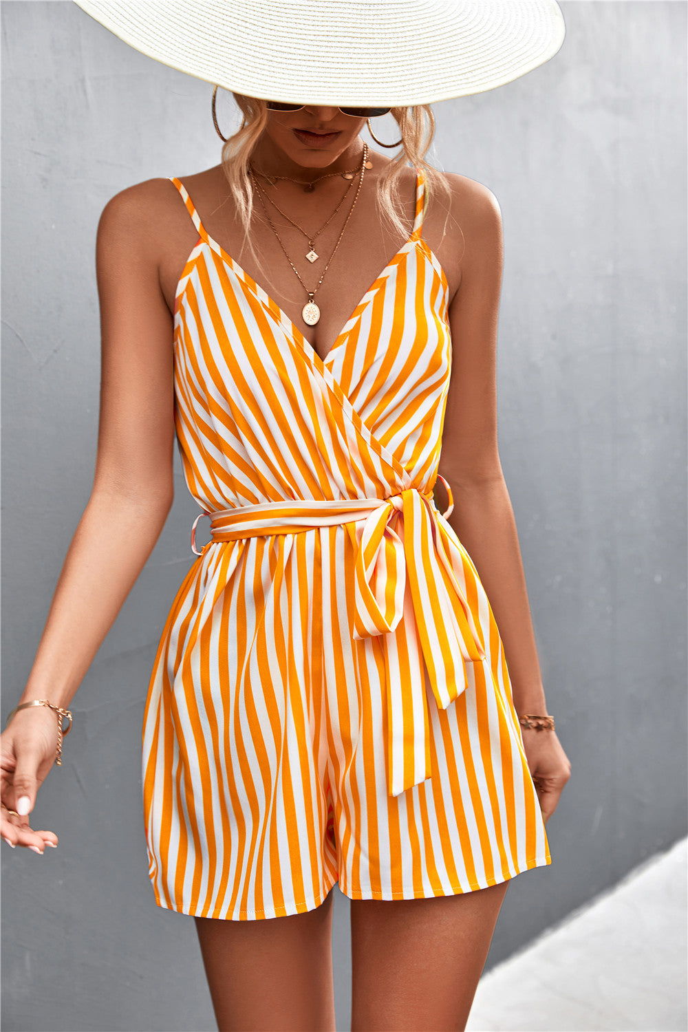 V-neck Striped Strap Jumpsuit For Women