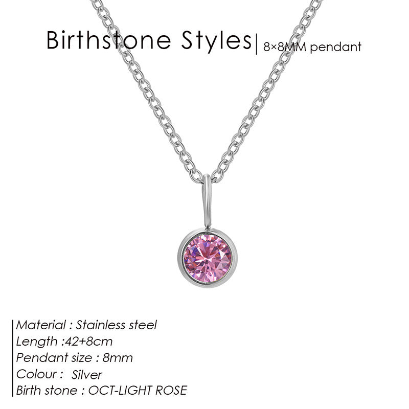 Colored Rhinestone Pendants For Women Ins Simple And Versatile December Necklace Stainless Steel Necklace