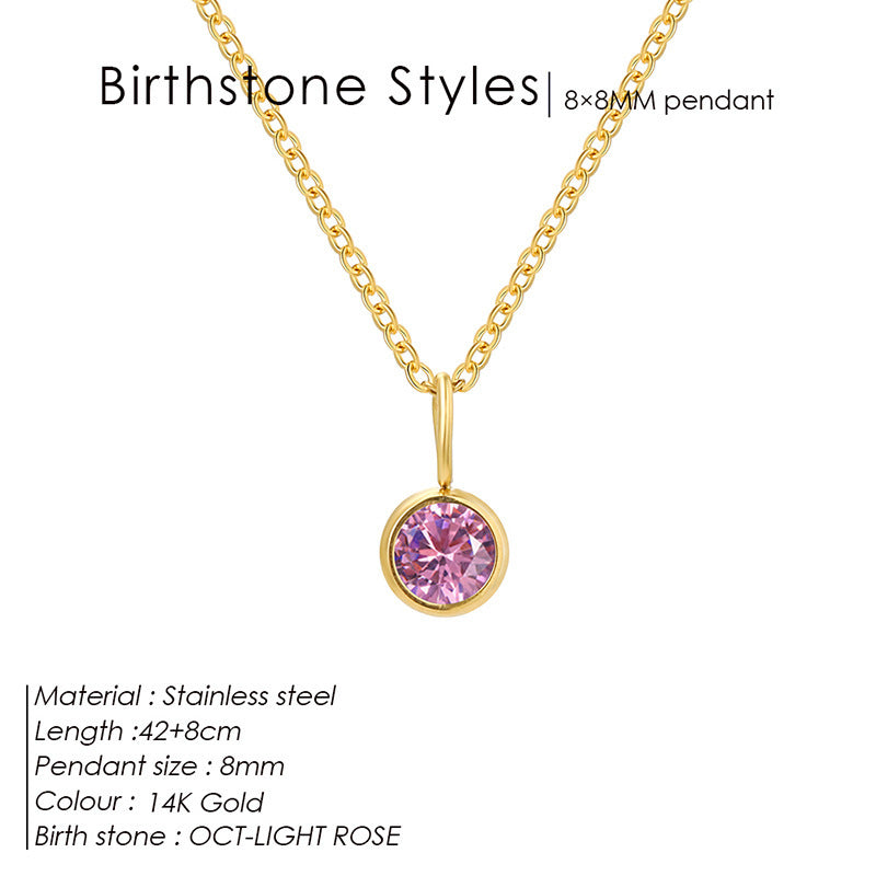 Colored Rhinestone Pendants For Women Ins Simple And Versatile December Necklace Stainless Steel Necklace