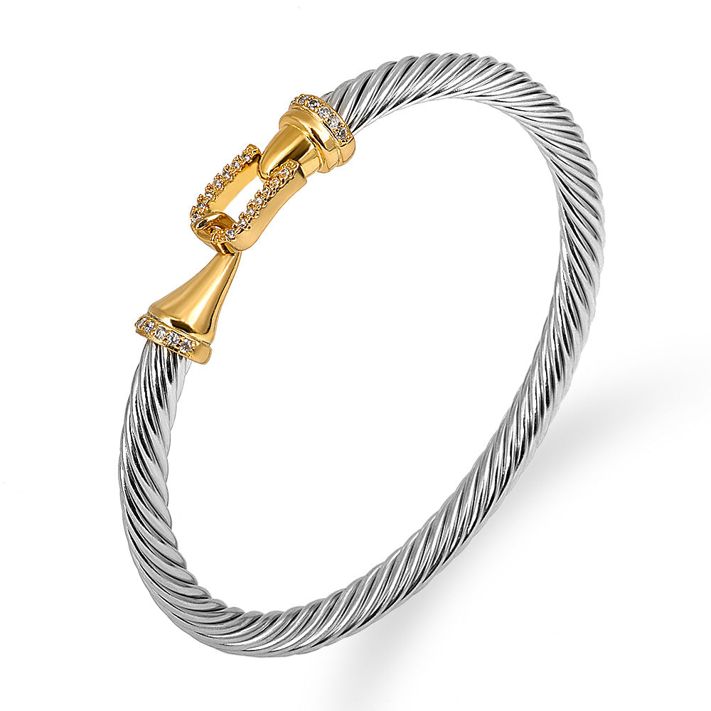 Titanium Steel Twisted Wire Room Gold Opening Bracelet Stainless Steel