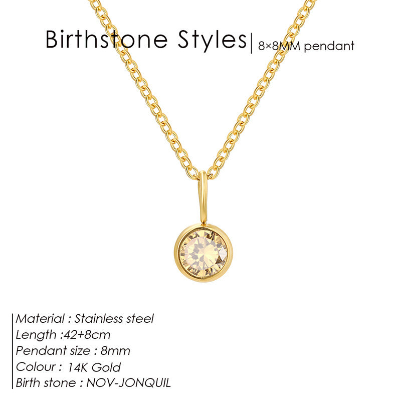 Colored Rhinestone Pendants For Women Ins Simple And Versatile December Necklace Stainless Steel Necklace