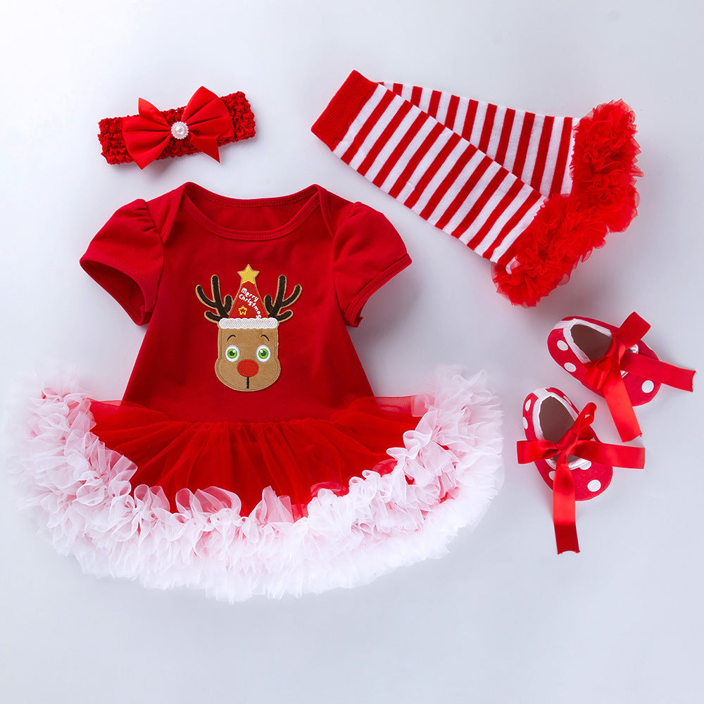 Children's Clothing Christmas Baby's Gown 4-piece Set