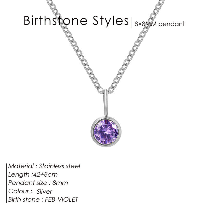 Colored Rhinestone Pendants For Women Ins Simple And Versatile December Necklace Stainless Steel Necklace