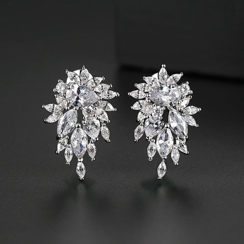 Electroplated Fashion Elegant Zircon Bridal Stud Earrings