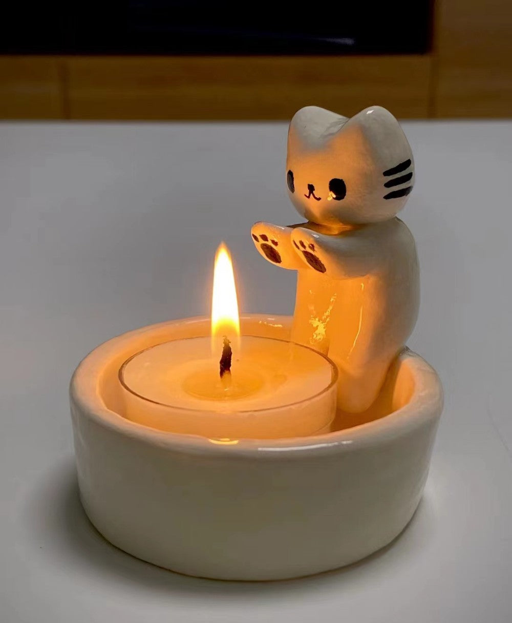 Cat Candlestick Holder Cute Kitten Candle Holder Creative Aromatherapy Candle Holder Home Desktop Decorative Ornaments