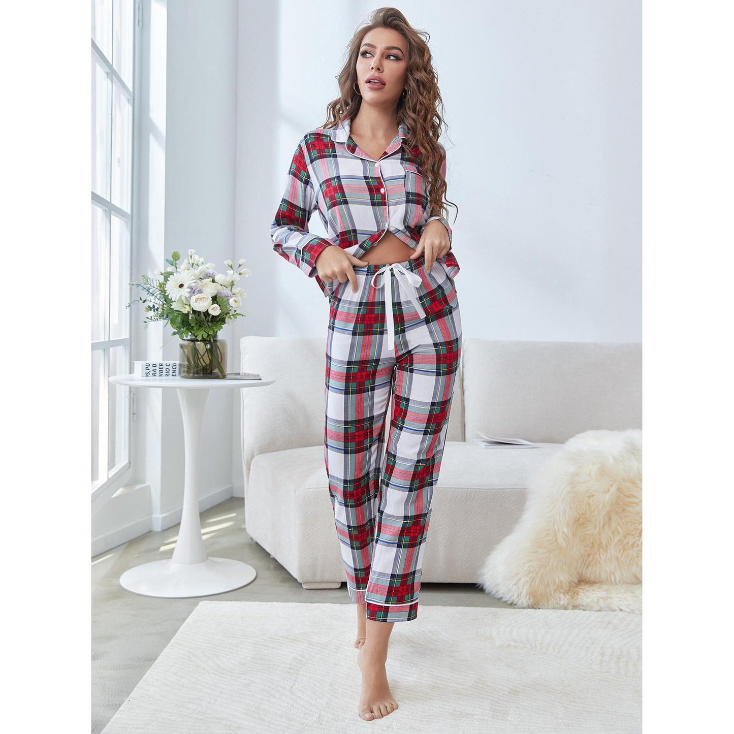 Women's Fashion Casual Cardigan Contrast Color Home Wear Suit