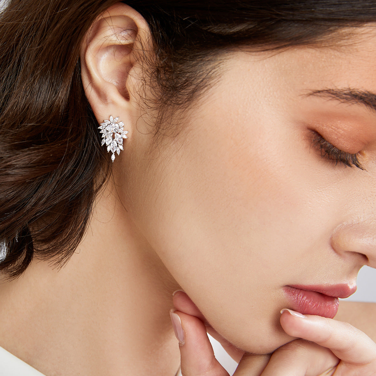 Electroplated Fashion Elegant Zircon Bridal Stud Earrings