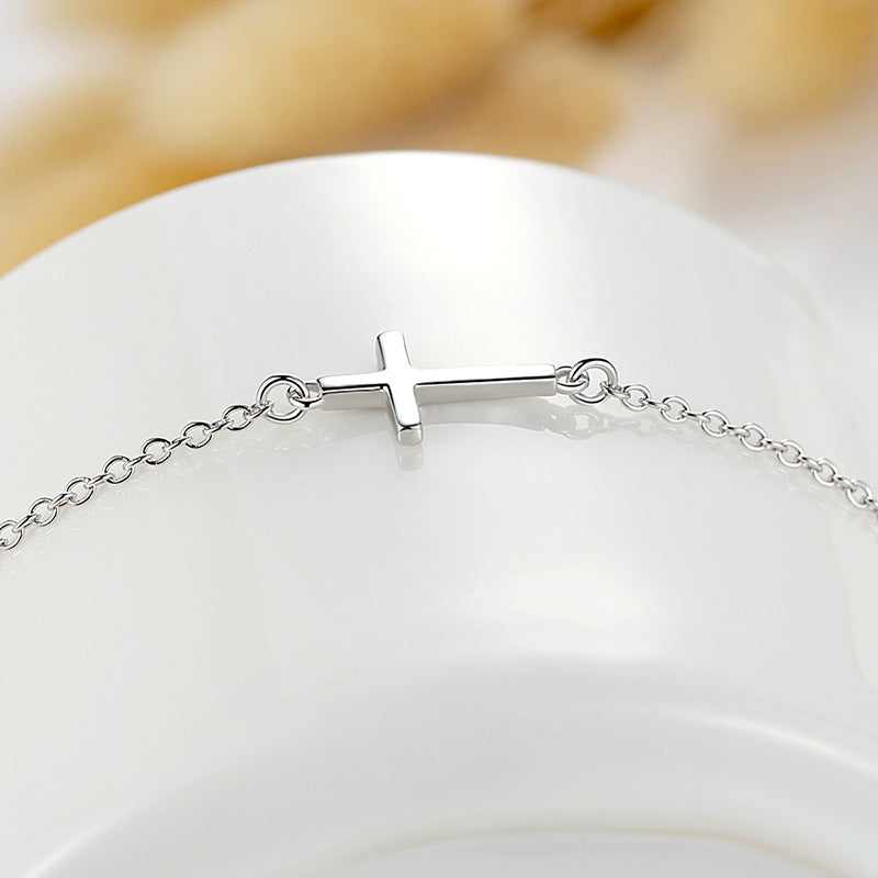 Sterling Silver Simple Cross S925 Bracelet