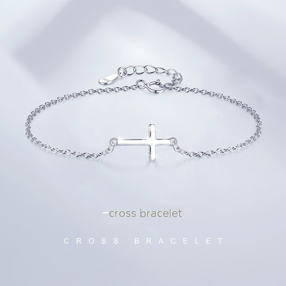 Sterling Silver Simple Cross S925 Bracelet