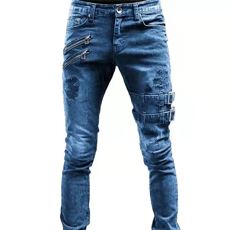 Personalized Trendy Worn Ripped Motorcycle Jeans