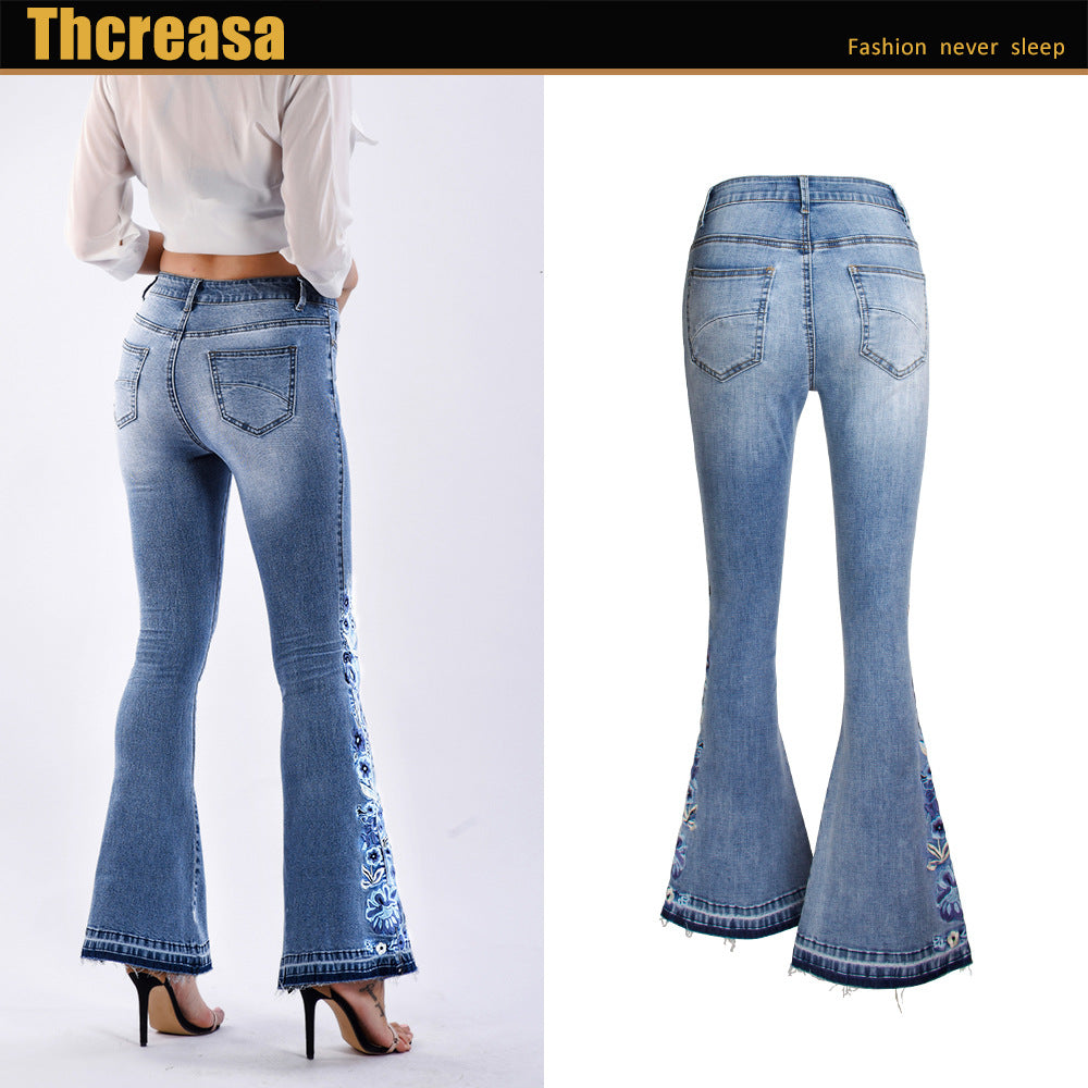 European And American Cross-border Women Denim Flared Pants