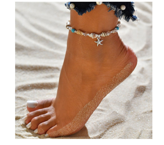 Bohemia Turquoise Summer Beach Pendant Anklet Retro Conch Starfish Beaded Anklet